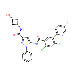 O=C(N[C@H]1C[C@@H](O)C1)c1cc(NC(=O)c2cc(-c3ccc(F)cn3)c(Cl)cc2Cl)n(-c2ccccc2)n1 ZINC001772589640