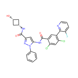 O=C(N[C@H]1C[C@@H](O)C1)c1cc(NC(=O)c2cc(-c3ncccc3F)c(Cl)cc2Cl)n(-c2ccccc2)n1 ZINC001772606931