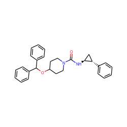 O=C(N[C@H]1C[C@@H]1c1ccccc1)N1CCC(OC(c2ccccc2)c2ccccc2)CC1 ZINC000103269906
