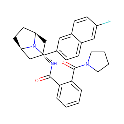 O=C(N[C@H]1C[C@@H]2CC[C@H](C1)N2Cc1ccc2cc(F)ccc2c1)c1ccccc1C(=O)N1CCCC1 ZINC000103233197