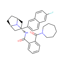 O=C(N[C@H]1C[C@@H]2CC[C@H](C1)N2Cc1ccc2cc(F)ccc2c1)c1ccccc1C(=O)N1CCCCCC1 ZINC000103233200