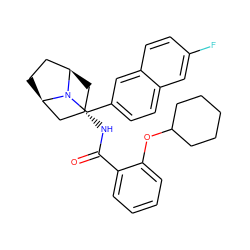 O=C(N[C@H]1C[C@@H]2CC[C@H](C1)N2Cc1ccc2cc(F)ccc2c1)c1ccccc1OC1CCCCC1 ZINC000103232156