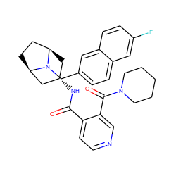 O=C(N[C@H]1C[C@@H]2CC[C@H](C1)N2Cc1ccc2cc(F)ccc2c1)c1ccncc1C(=O)N1CCCCC1 ZINC000103232141