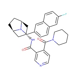 O=C(N[C@H]1C[C@@H]2CC[C@H](C1)N2Cc1ccc2cc(F)ccc2c1)c1cnccc1C(=O)N1CCCCC1 ZINC000103232145