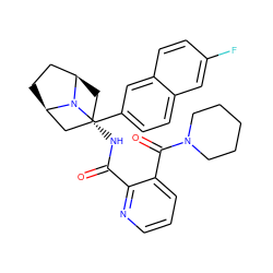 O=C(N[C@H]1C[C@@H]2CC[C@H](C1)N2Cc1ccc2cc(F)ccc2c1)c1ncccc1C(=O)N1CCCCC1 ZINC000103233202