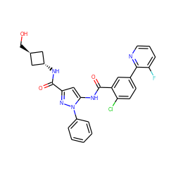 O=C(N[C@H]1C[C@H](CO)C1)c1cc(NC(=O)c2cc(-c3ncccc3F)ccc2Cl)n(-c2ccccc2)n1 ZINC001772580047