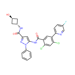 O=C(N[C@H]1C[C@H](O)C1)c1cc(NC(=O)c2cc(-c3ccc(F)cn3)c(Cl)cc2Cl)n(-c2ccccc2)n1 ZINC001772645721