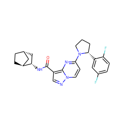 O=C(N[C@H]1C[C@H]2CC[C@H]1C2)c1cnn2ccc(N3CCC[C@@H]3c3cc(F)ccc3F)nc12 ZINC000169704130