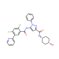 O=C(N[C@H]1CC[C@@H](O)CC1)c1cc(NC(=O)c2cc(-c3ccccn3)c(Cl)cc2Cl)n(-c2ccccc2)n1 ZINC001772622992