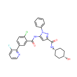 O=C(N[C@H]1CC[C@@H](O)CC1)c1cc(NC(=O)c2cc(-c3ncccc3F)ccc2Cl)n(-c2ccccc2)n1 ZINC001772604542