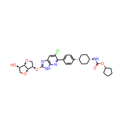 O=C(N[C@H]1CC[C@@H](c2ccc(-c3nc4[nH]c(O[C@@H]5CO[C@@H]6[C@H](O)CO[C@H]56)nc4cc3Cl)cc2)CC1)OC1CCCC1 ZINC001772570521