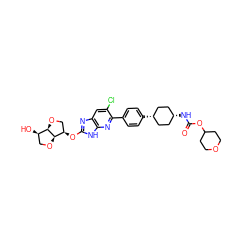 O=C(N[C@H]1CC[C@@H](c2ccc(-c3nc4[nH]c(O[C@@H]5CO[C@@H]6[C@H](O)CO[C@H]56)nc4cc3Cl)cc2)CC1)OC1CCOCC1 ZINC001772599747