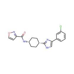 O=C(N[C@H]1CC[C@@H](c2nc(-c3cccc(Cl)c3)c[nH]2)CC1)c1ccon1 ZINC000261071693