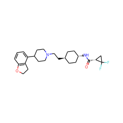 O=C(N[C@H]1CC[C@H](CCN2CCC(c3cccc4c3CCO4)CC2)CC1)[C@@H]1CC1(F)F ZINC000261094802