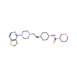 O=C(N[C@H]1CC[C@H](CCN2CCN(c3nccc4c3CCO4)CC2)CC1)[C@H]1CCCOC1 ZINC000261162250