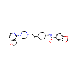 O=C(N[C@H]1CC[C@H](CCN2CCN(c3nccc4c3CCO4)CC2)CC1)c1ccc2c(c1)OCO2 ZINC000261083740