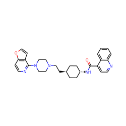 O=C(N[C@H]1CC[C@H](CCN2CCN(c3nccc4occc34)CC2)CC1)c1ccnc2ccccc12 ZINC000261115098