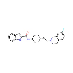 O=C(N[C@H]1CC[C@H](CCN2CCc3ccc(F)cc3C2)CC1)c1cc2ccccc2[nH]1 ZINC000473130592