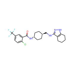 O=C(N[C@H]1CC[C@H](CNc2n[nH]c3c2CCCC3)CC1)c1cc(C(F)(F)F)ccc1Cl ZINC000261105043