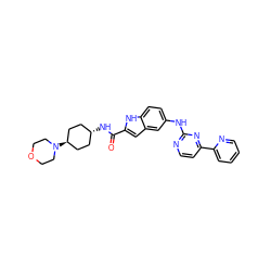 O=C(N[C@H]1CC[C@H](N2CCOCC2)CC1)c1cc2cc(Nc3nccc(-c4ccccn4)n3)ccc2[nH]1 ZINC000261163341