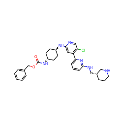 O=C(N[C@H]1CC[C@H](Nc2cc(-c3cccc(NC[C@H]4CCCNC4)n3)c(Cl)cn2)CC1)OCc1ccccc1 ZINC000261121902