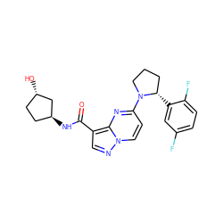 O=C(N[C@H]1CC[C@H](O)C1)c1cnn2ccc(N3CCC[C@@H]3c3cc(F)ccc3F)nc12 ZINC000169704238