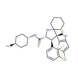 O=C(N[C@H]1CC[C@H](O)CC1)[C@@H]1NC2(CCCCC2)[C@@]2(C(=O)Nc3cc(Cl)sc32)[C@H]1c1cccc(Cl)c1F ZINC001772579342