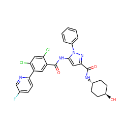 O=C(N[C@H]1CC[C@H](O)CC1)c1cc(NC(=O)c2cc(-c3ccc(F)cn3)c(Cl)cc2Cl)n(-c2ccccc2)n1 ZINC001772653304