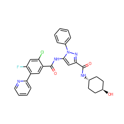 O=C(N[C@H]1CC[C@H](O)CC1)c1cc(NC(=O)c2cc(-c3ccccn3)c(F)cc2Cl)n(-c2ccccc2)n1 ZINC001772615414