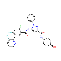 O=C(N[C@H]1CC[C@H](O)CC1)c1cc(NC(=O)c2cc(-c3ncccc3F)c(F)cc2Cl)n(-c2ccccc2)n1 ZINC001772631410