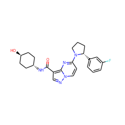 O=C(N[C@H]1CC[C@H](O)CC1)c1cnn2ccc(N3CCC[C@@H]3c3cccc(F)c3)nc12 ZINC000261115742