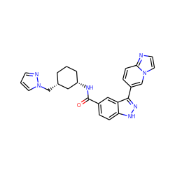 O=C(N[C@H]1CCC[C@@H](Cn2cccn2)C1)c1ccc2[nH]nc(-c3ccc4nccn4c3)c2c1 ZINC000203702388