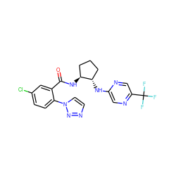 O=C(N[C@H]1CCC[C@@H]1Nc1cnc(C(F)(F)F)cn1)c1cc(Cl)ccc1-n1ccnn1 ZINC001772639485