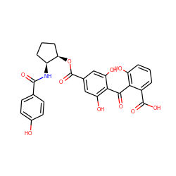 O=C(N[C@H]1CCC[C@H]1OC(=O)c1cc(O)c(C(=O)c2c(O)cccc2C(=O)O)c(O)c1)c1ccc(O)cc1 ZINC000013760672