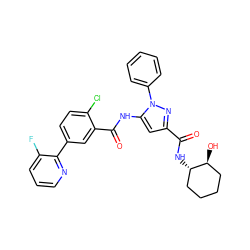 O=C(N[C@H]1CCCC[C@@H]1O)c1cc(NC(=O)c2cc(-c3ncccc3F)ccc2Cl)n(-c2ccccc2)n1 ZINC001772641380