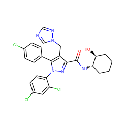 O=C(N[C@H]1CCCC[C@@H]1O)c1nn(-c2ccc(Cl)cc2Cl)c(-c2ccc(Cl)cc2)c1Cn1cncn1 ZINC000049762386