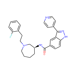 O=C(N[C@H]1CCCCN(CCc2ccccc2F)C1)c1ccc2[nH]nc(-c3ccncc3)c2c1 ZINC000199801472