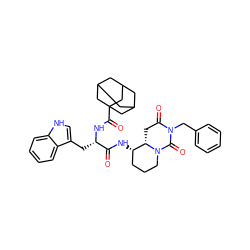 O=C(N[C@H]1CCCN2C(=O)N(Cc3ccccc3)C(=O)C[C@@H]12)[C@H](Cc1c[nH]c2ccccc12)NC(=O)C12CC3CC(CC(C3)C1)C2 ZINC000027523785