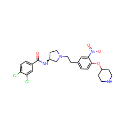 O=C(N[C@H]1CCN(CCc2ccc(OC3CCNCC3)c([N+](=O)[O-])c2)C1)c1ccc(Cl)c(Cl)c1 ZINC000040933868