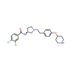 O=C(N[C@H]1CCN(CCc2ccc(OC3CCNCC3)cc2)C1)c1ccc(Cl)c(Cl)c1 ZINC000034310736