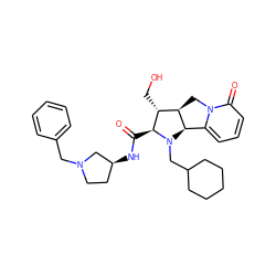 O=C(N[C@H]1CCN(Cc2ccccc2)C1)[C@H]1[C@H](CO)[C@H]2Cn3c(cccc3=O)[C@H]2N1CC1CCCCC1 ZINC000044416806