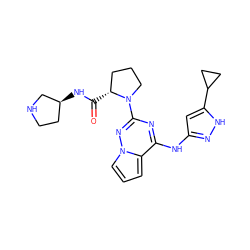 O=C(N[C@H]1CCNC1)[C@@H]1CCCN1c1nc(Nc2cc(C3CC3)[nH]n2)c2cccn2n1 ZINC000143144923