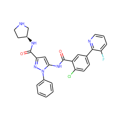 O=C(N[C@H]1CCNC1)c1cc(NC(=O)c2cc(-c3ncccc3F)ccc2Cl)n(-c2ccccc2)n1 ZINC001772582863