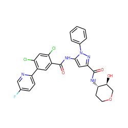 O=C(N[C@H]1CCOC[C@@H]1O)c1cc(NC(=O)c2cc(-c3ccc(F)cn3)c(Cl)cc2Cl)n(-c2ccccc2)n1 ZINC001772574362