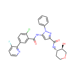 O=C(N[C@H]1CCOC[C@@H]1O)c1cc(NC(=O)c2cc(-c3ncccc3F)ccc2Cl)n(-c2ccccc2)n1 ZINC001772637635