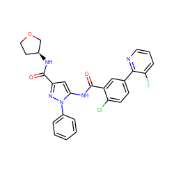 O=C(N[C@H]1CCOC1)c1cc(NC(=O)c2cc(-c3ncccc3F)ccc2Cl)n(-c2ccccc2)n1 ZINC001772636427