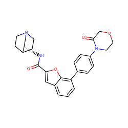 O=C(N[C@H]1CN2CCC1CC2)c1cc2cccc(-c3ccc(N4CCOCC4=O)cc3)c2o1 ZINC000003928209