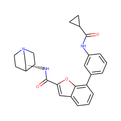 O=C(N[C@H]1CN2CCC1CC2)c1cc2cccc(-c3cccc(NC(=O)C4CC4)c3)c2o1 ZINC000038731810