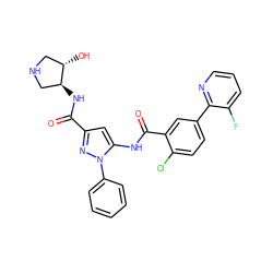 O=C(N[C@H]1CNC[C@@H]1O)c1cc(NC(=O)c2cc(-c3ncccc3F)ccc2Cl)n(-c2ccccc2)n1 ZINC001772580208