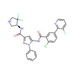 O=C(N[C@H]1CNCC1(F)F)c1cc(NC(=O)c2cc(-c3ncccc3F)ccc2Cl)n(-c2ccccc2)n1 ZINC001772576240